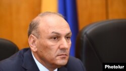 Armenia - Newly appointed Finance Minister Gagik Khachatrian is introduced to his staff, Yerevan, 28Apr2014.