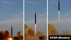 Испытание ракеты в Северной Корее. Фотоколлаж. 