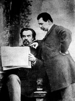 Михайло Старицький (ліворуч) і Марко Кропивницький (праворуч)