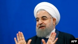 Iranian President Hassan Rohani at the press conference in Tehran on April 10.