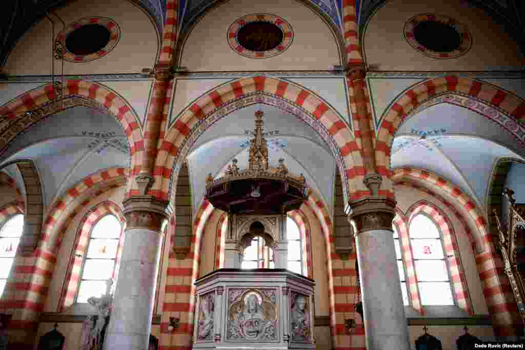 Decorative paintwork at the Sacred Heart Cathedral in Sarajevo.