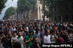 Georgians rally for the arrested rappers in Tbilisi on June 10.