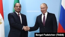 Russian President Vladimir Putin (right) opens the two-day Russia-Africa Summit alongside Egyptian President Abdel Fattah al-Sisi in Sochi on October 23.