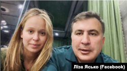 Mikheil Saakashvili and Yelyzaveta Yasko as they appeared in their Facebook video announcing their relationship.