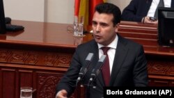 Kryeministri i Maqedonisë, Zoran Zaev gjatë fjalimit në Kuvend. Shkup, 9 janar, 2019.
