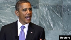 President Barack Obama addresses the 66th United Nations General Assembly in New York.