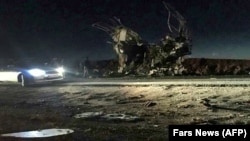 Теракт болған жердегі автобус қаңқасы. Иран мемлекеттік басылымдары жариялаған сурет. 13 ақпан 2019 жыл.