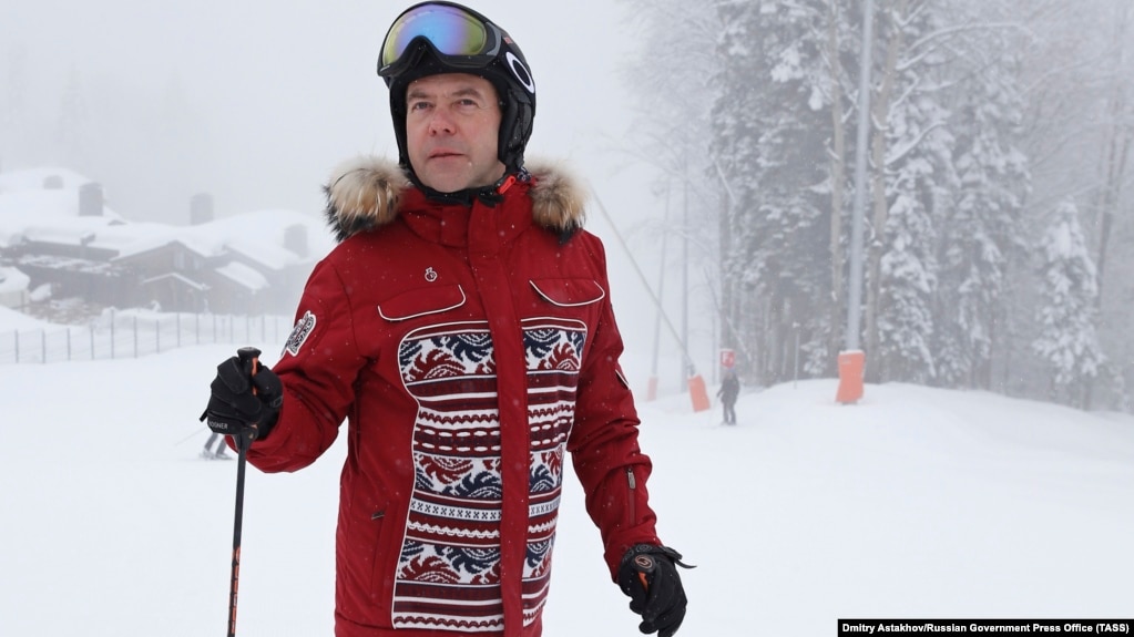 The news that Russian Prime Minister Dmitry Medvedev was skiing while mass protests were being held in the country has sparked a reaction on social media. (file photo)