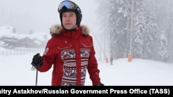 The news that Russian Prime Minister Dmitry Medvedev was skiing while mass protests were being held in the country has sparked a reaction on social media. (file photo)