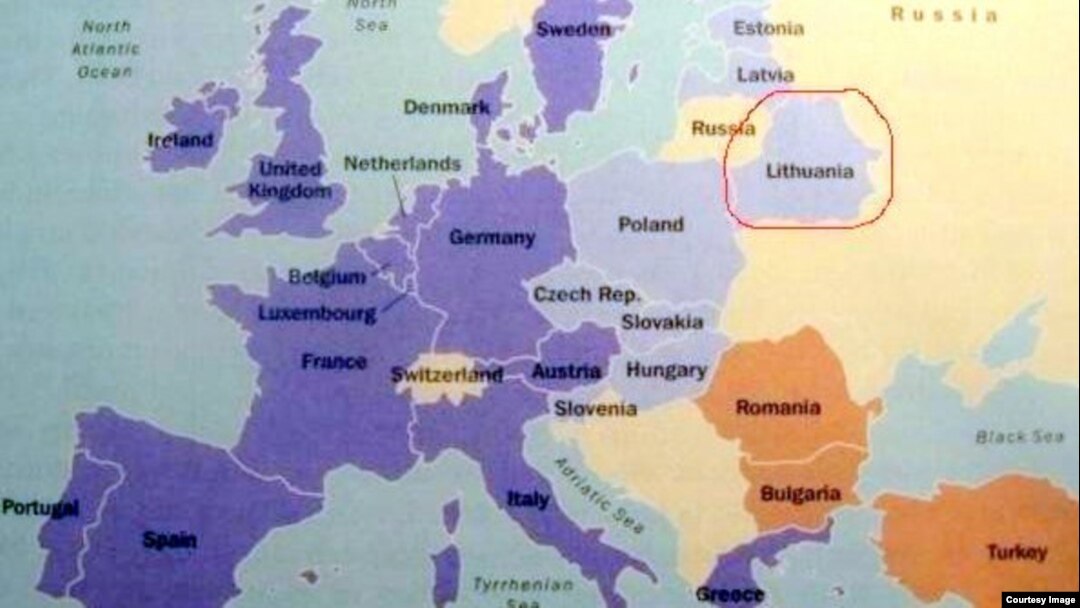 Беларусь на мапе падпісаная Літвой