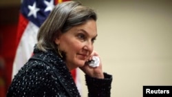 U.S. Assistant Secretary of State Victoria Nuland at her news conference at the U.S. Embassy in Kyiv on February 7