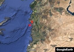 Примерное место падения российского истребителя у берегов Сирии в Средиземном море
