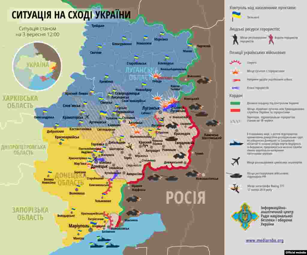 Ukraine – UKRAINIAN Map: Situation in counter-terrorist operation zone, 03 Sep2014