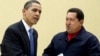 Venezuelan President Hugo Chavez (right) with U.S. President Barack Obama at the 5th Summit of the Americas in Port Spain in mid-April; Chavez gave Obama a copy of Uruguayan author Eduardo Galeano's "Open Veins Of Latin America."