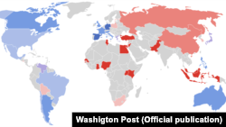 Карта толерантности по отношению к ЛГБТ. Газета Washington Post, 16 мая 2014 года.