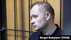 Mikhail Baryshev, former head of the Russian Defense Ministry's personnel department and former head of CSKA, attends a court hearing in Moscow on November 23.