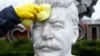 A bust of Soviet dictator Josef Stalin being cleaned in Moscow. (file photo)