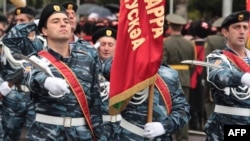 Abkhaz troops march in a military parade to mark the 20th anniversary of Abkhazia’s de facto independence in the region's capital, Sukhumi, in September 2013.