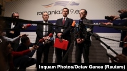 German Foreign Minister Heiko Maas speaks to the media next to Britain's Foreign Secretary Jeremy Hunt and French Foreign Minister Jean-Yves Le Drian during the informal meeting of the European Union foreign ministers in Bucharest, Romania, January 31, 20