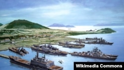 Залив Камрань с советским военным флотом. Плакат 1985 года