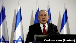 Israeli Prime Minister Benjamin Netanyahu delivers a joint statement in Tel Aviv, November 12, 2019