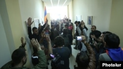 Armenia - Opposition supporters occupy the Public Radio headquarters in Yerevan, 14 April 2018.