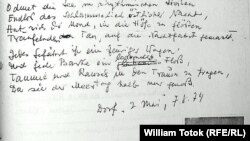 Detaliu al unei pagini din dosarul Securității cu o poezie de Alfred Kittner și portretul său