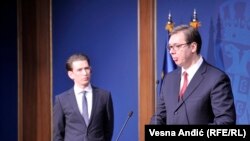 Premijer Srbije Aleksandar Vučić na press konferenciji sa šefom diplomatije Austrije Sebastijanom Kurcom 