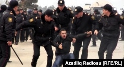 Clashes erupted between police and demonstrators protesting rent increases at Azerbaijan's largest shopping center on January 19.