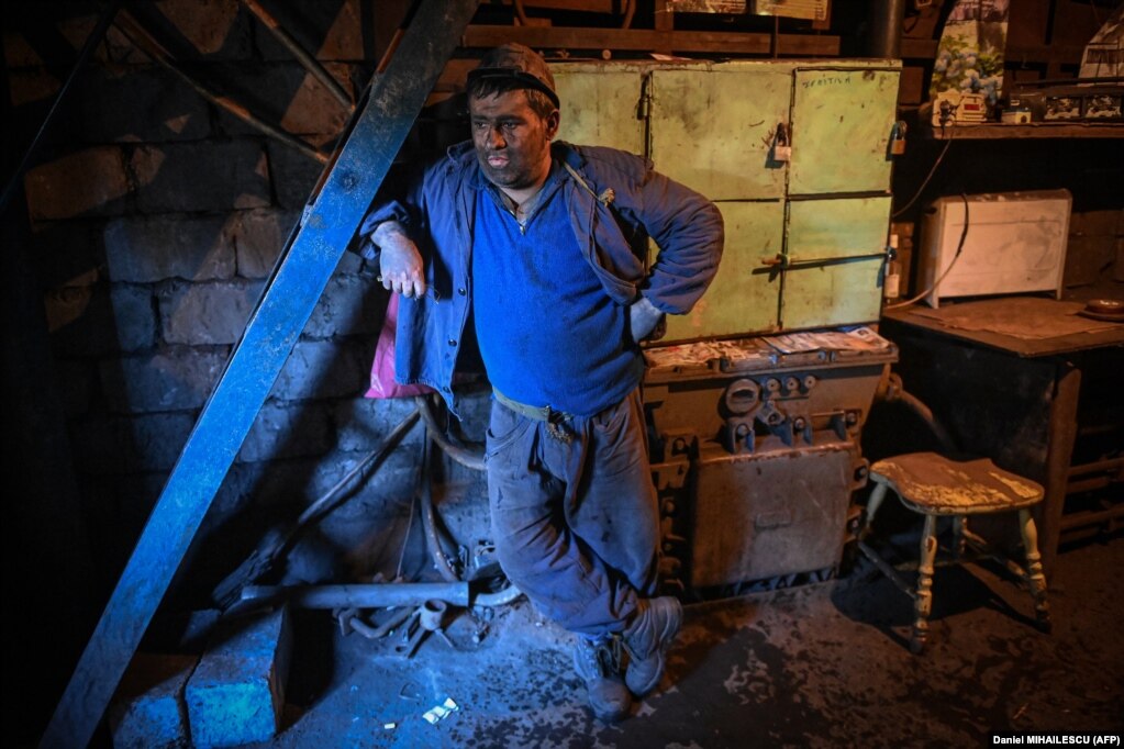 Ferenc Balog, 44, finishes his shift at the Lonea coal mine.