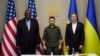 Президент Украины Владимир Зеленский с госсекретарем США Энтони Блинкеном и министром обороны Ллойдом Остином. Киев, 24 апреля 2022 года.