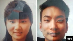 A combo photo of two Chinese nationals, Li Xinheng (L) and Lu Ling Lina, who were abducted in Quetta in May