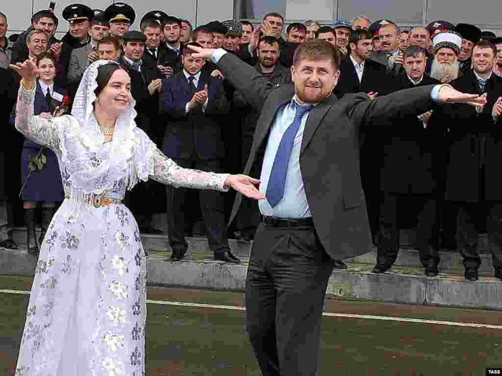 Chechen leader Ramzan Kadyrov took a local dancer for a twirl at Grozny Airport in March 2007 when he arrived to greet a Tu-134 jet bringing passengers from Moscow on the first regularly scheduled civilian flight to land in Chechnya since 1998.