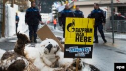 Protest Greenpeace aktivista, Davos, januar 2014.