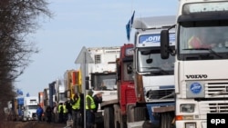 Russian truck drivers protest against a new taxation system in St. Petersburg in March 2017.