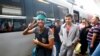 Migrants walk to board a train to Germany at a railway station in Vienna on September 5.