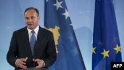 Germany -- Kosovo's Foreign Minister Enver Hoxhaj addresses a press conference in Berlin, 16Apr2013