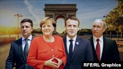 Volodımır Zelenskıy, Angela Merkel, Emmanuel Macron, Vladimir Putin