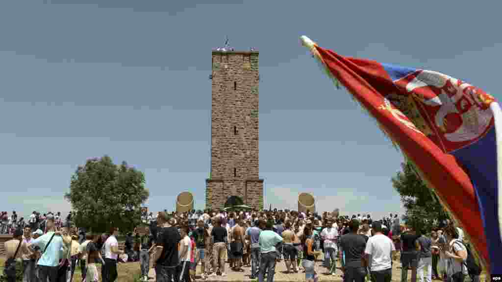 Ethnic Serbs gather to celebrate St. Vitus Day in Gazimestan, Kosovo, on June 28.