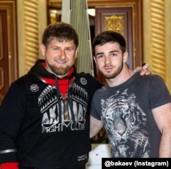 Singer Zelimkhan Bakayev (right) with Chechen leader Ramzan Kadyrov. Rights activists believe Bakayev is no longer alive after being detained by police on suspicion of being gay.