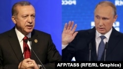 Президенты России и Турции - Владимир Путин (справа) и Реджеп Тайип Эрдоган 