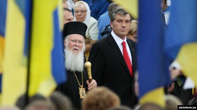 Патриарх Константинопольской православной церкви Варфоломей I и Виктор Ющенко. Киев, 26 июля 2008 года