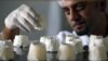 A technician inspects donkey cheese in the Sebian village of Kukujevci in the Zasavica nature reserve.