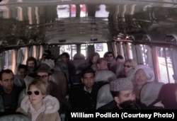 Peg Podlich (in sunglasses) during a family trip by bus from Kabul to Peshawar, Pakistan.