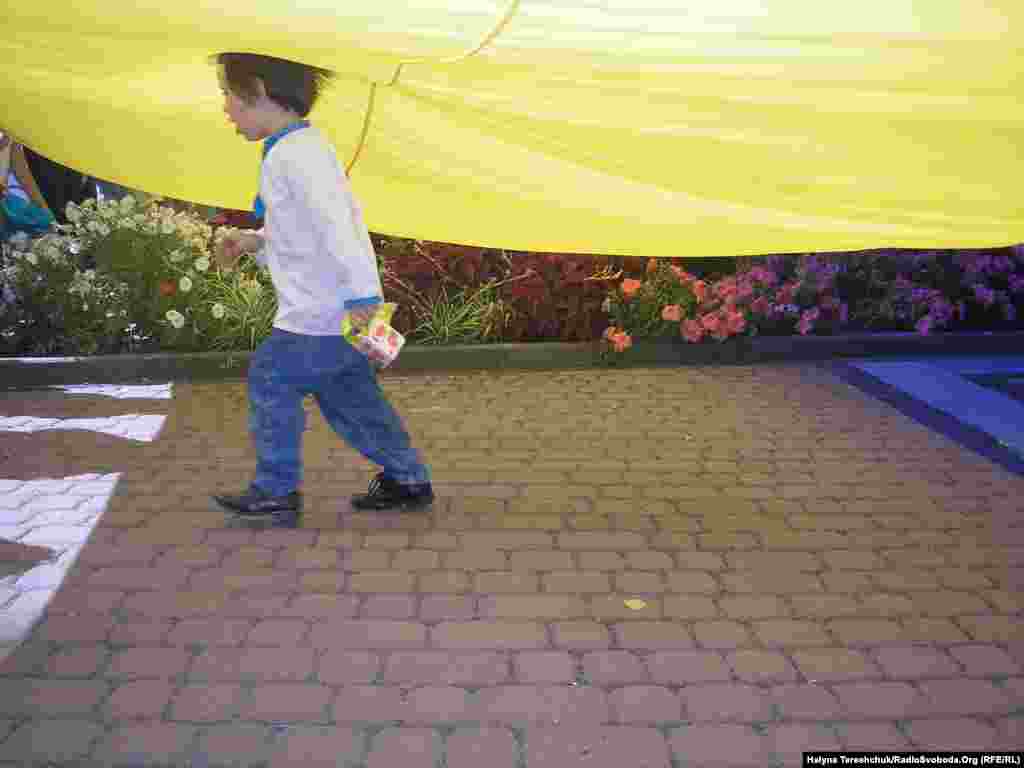 A boy takes part in celebrations of Independence Day in Lviv on August 24. 