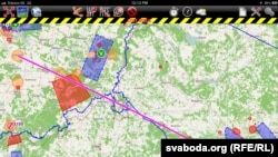 Мапа палёту швэдзкага самалёта па тэрыторыі Беларусі
