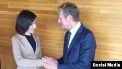 Maia Sandu și Donald Tusk, Strasbourg, 3 iulie 2018.