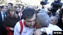 Georgian President Mikheil Saakashvili attended the February 20 funeral of Nodar Kumaritashvili in the luger's hometown of Bakuriani