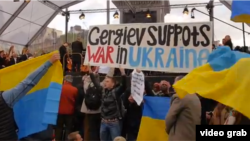 Protesters welcomed Valery Gergiev to London earlier this month.