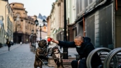 Мужчина с собакой на улице в Москве